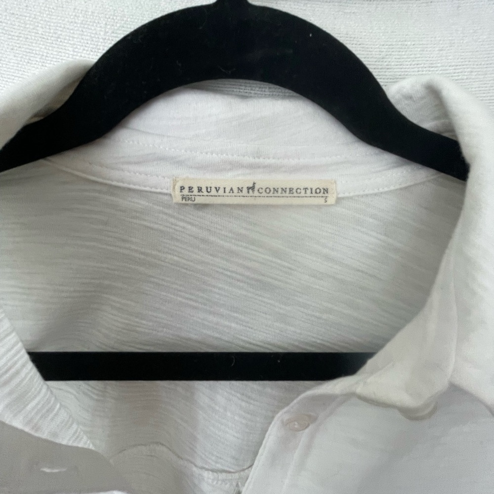 Peruvian Connection Knit Button Front Top White M… - image 4